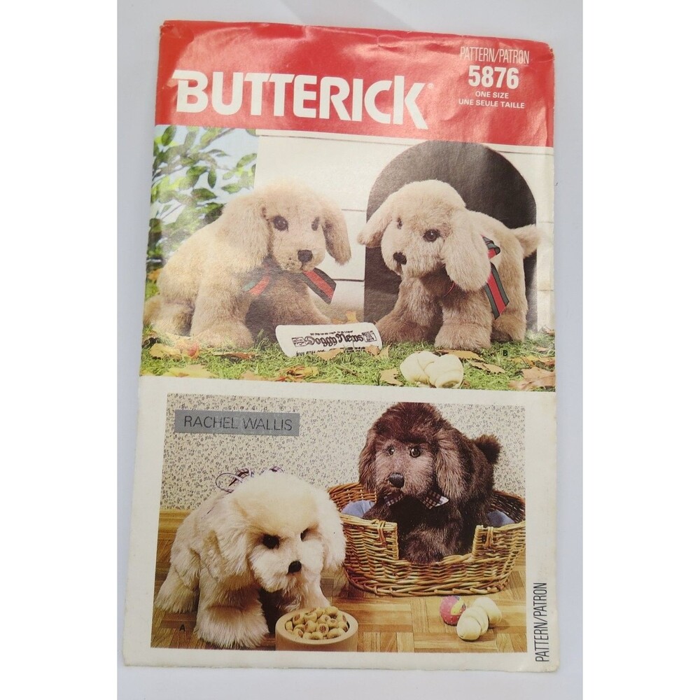 Butterick 5876 Stuffed Plush Puppies Dogs ONE SIZE 1980s Vintage Craft